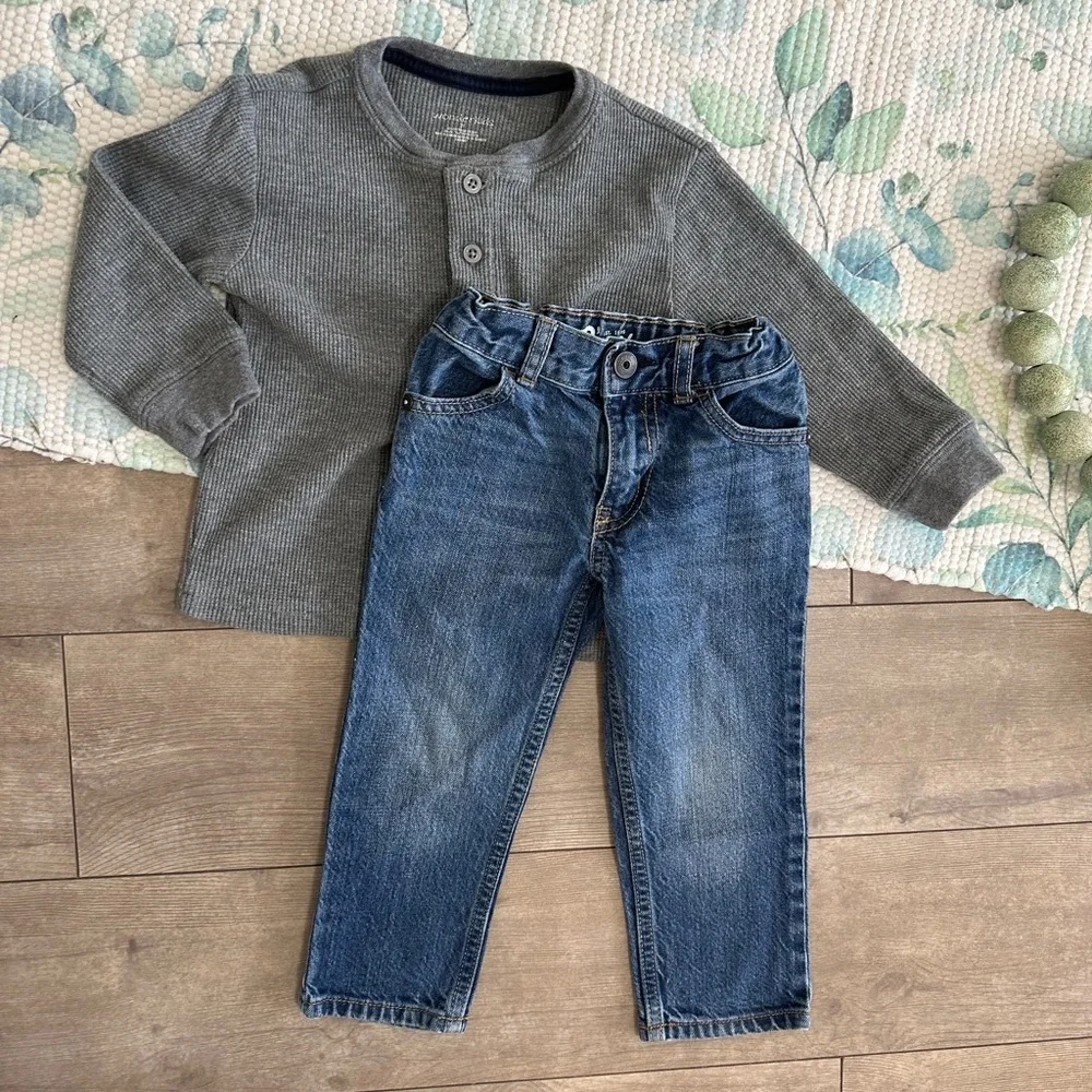 Oshkosh B’Gosh Toddler Boy Straight Jeans & Vintage Wonderkids Henley Shirt Set